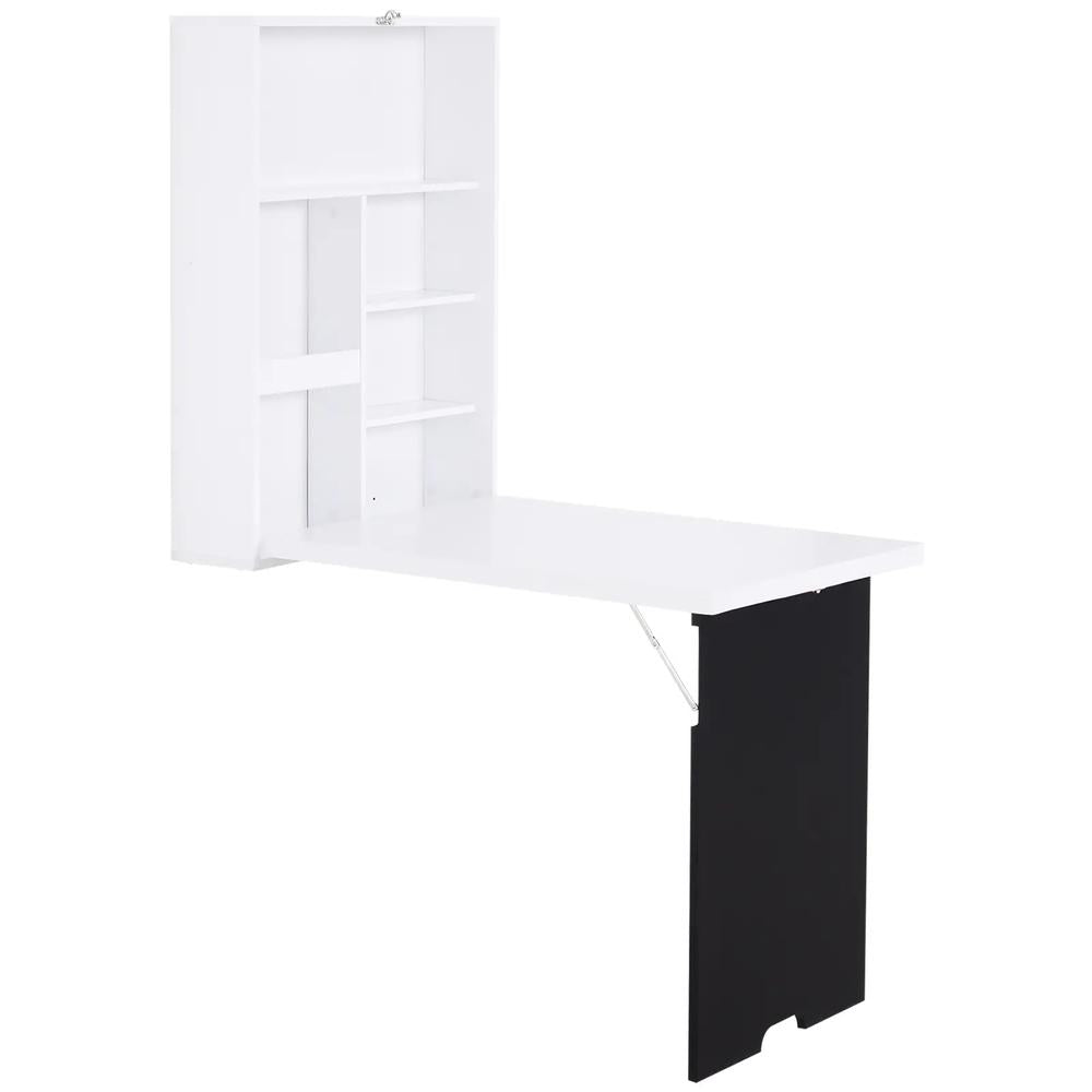 HOMCOM Folding Wall-Mounted Drop-Leaf Table, Convertible Wall Table With Chalkboard and Storage Shelf, Multifunctional Floating Desk for Home Office Additional View 10