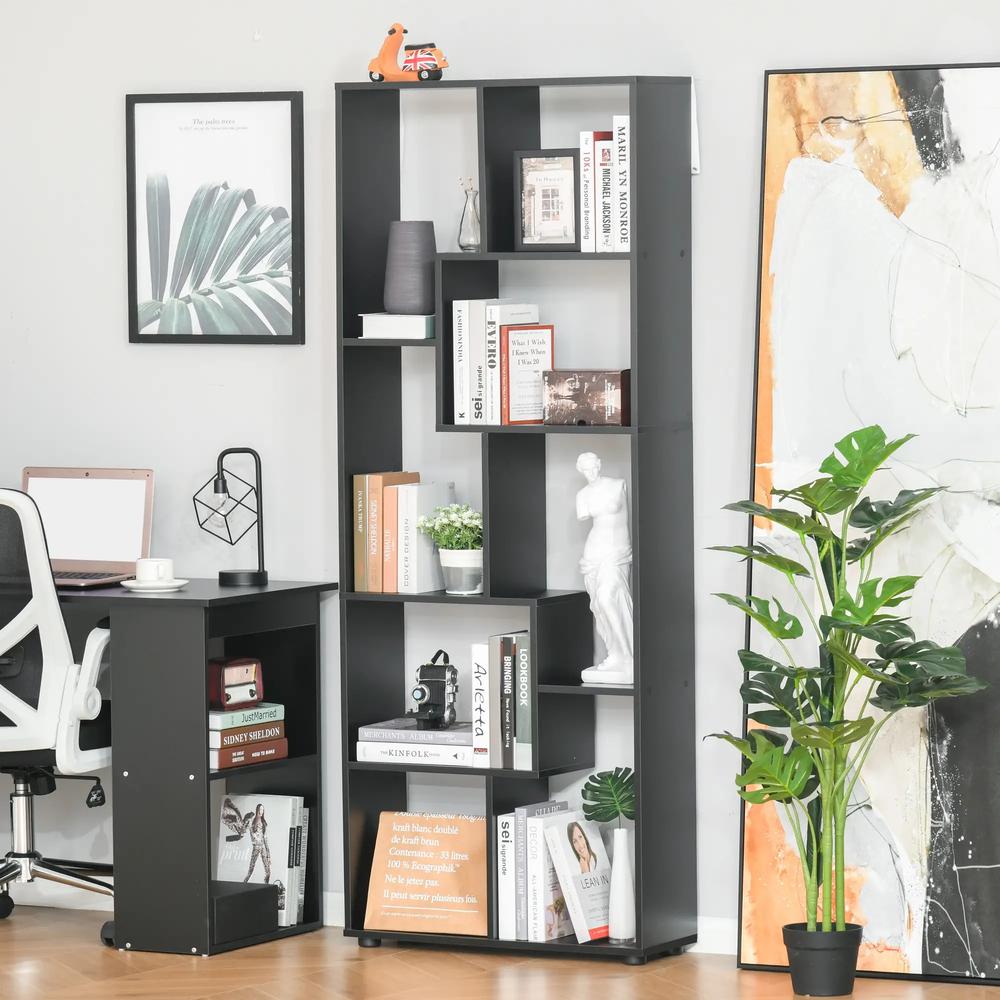 HOMCOM 8-Tier Freestanding Bookcase w/ Melamine Surface Anti-Tipping Foot Pads Home Display Storage Grid Stand Bedroom Living Room Furniture Modern Style - Black Additional View 11
