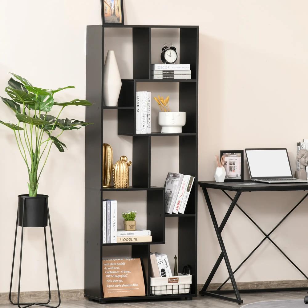 HOMCOM 8-Tier Freestanding Bookcase w/ Melamine Surface Anti-Tipping Foot Pads Home Display Storage Grid Stand Bedroom Living Room Furniture Modern Style - Black Additional View 2