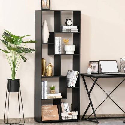 HOMCOM 8-Tier Freestanding Bookcase w/ Melamine Surface Anti-Tipping Foot Pads Home Display Storage Grid Stand Bedroom Living Room Furniture Modern Style - Black Additional View 2