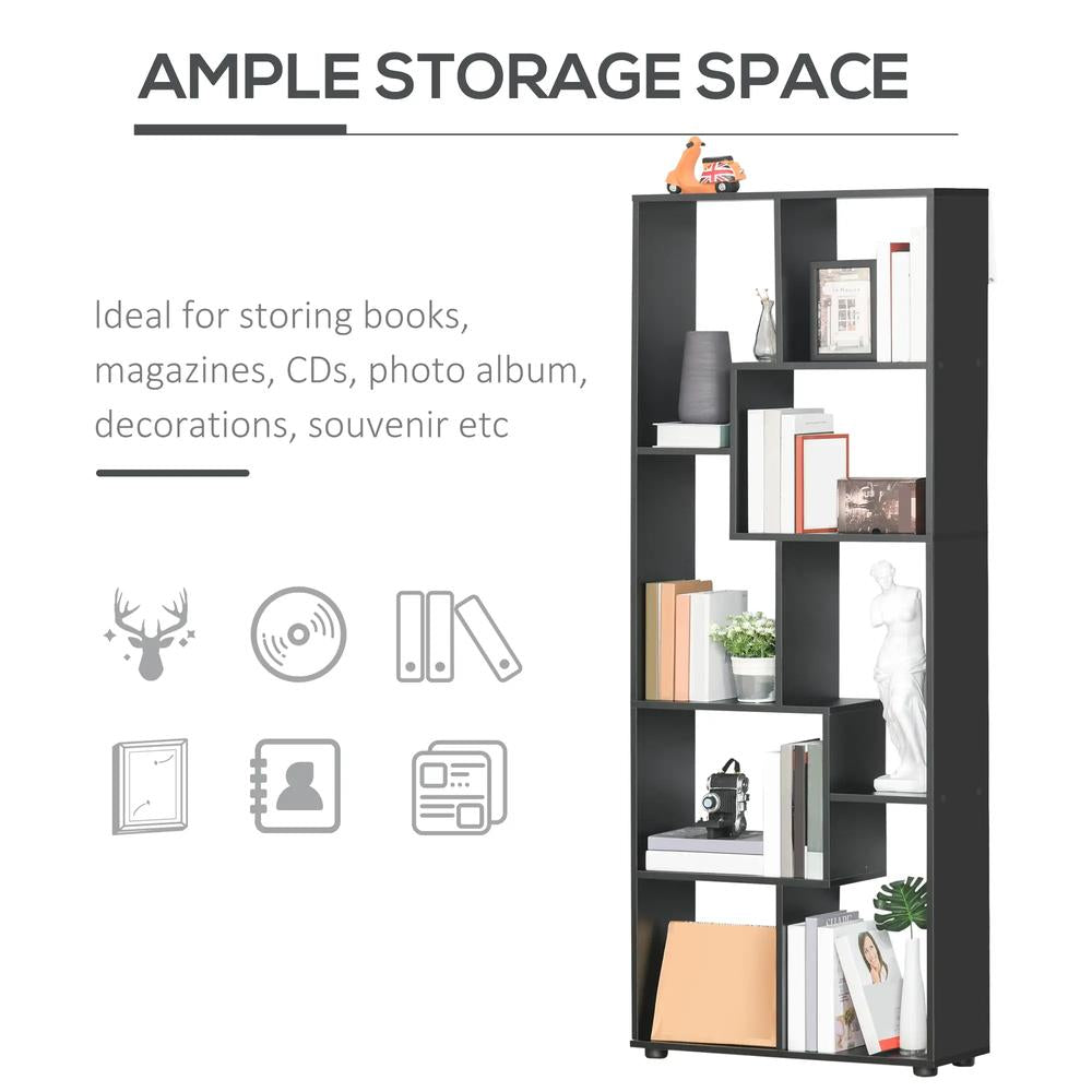HOMCOM 8-Tier Freestanding Bookcase w/ Melamine Surface Anti-Tipping Foot Pads Home Display Storage Grid Stand Bedroom Living Room Furniture Modern Style - Black Additional View 4