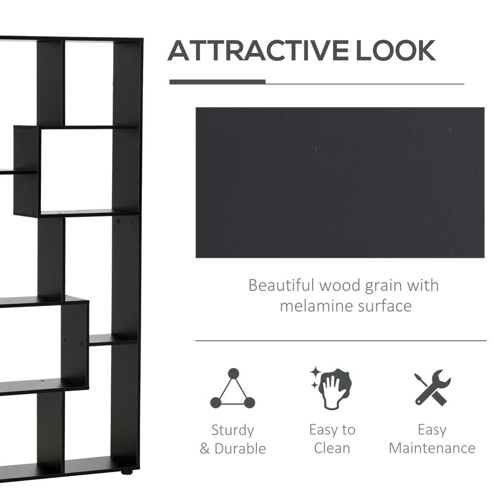 HOMCOM 8-Tier Freestanding Bookcase w/ Melamine Surface Anti-Tipping Foot Pads Home Display Storage Grid Stand Bedroom Living Room Furniture Modern Style - Black Additional View 5