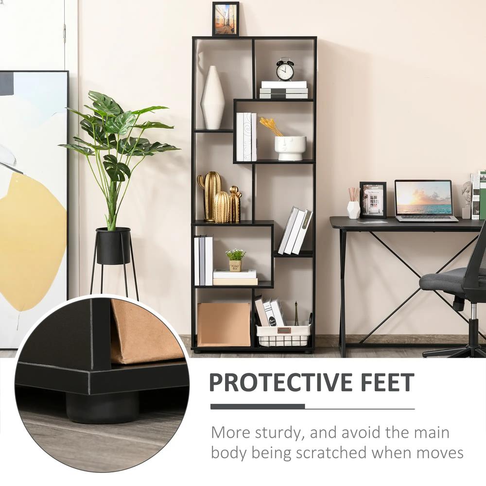 HOMCOM 8-Tier Freestanding Bookcase w/ Melamine Surface Anti-Tipping Foot Pads Home Display Storage Grid Stand Bedroom Living Room Furniture Modern Style - Black Additional View 7