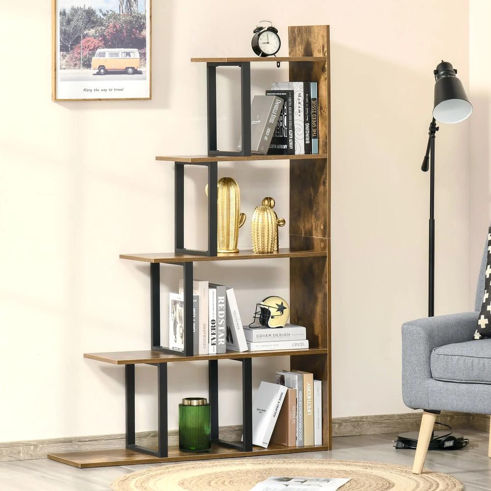 HOMCOM 5-Tier Bookcase, Wooden Ladder Bookshelf Display Stand Additional View 2