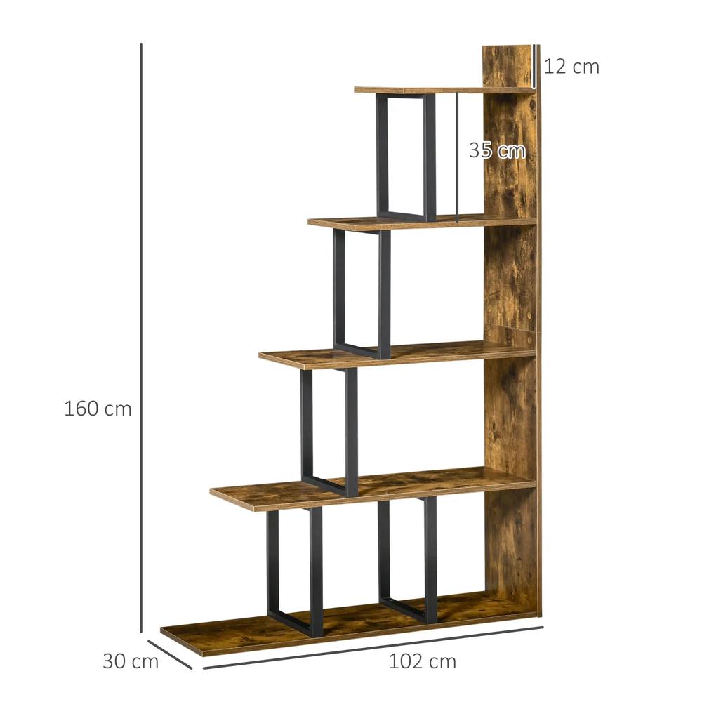 HOMCOM 5-Tier Bookcase, Wooden Ladder Bookshelf Display Stand Additional View 3