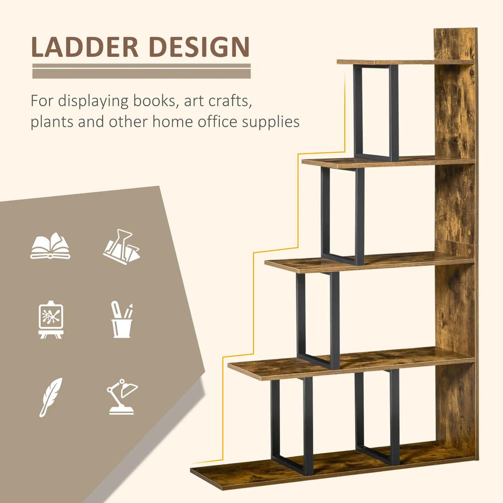 HOMCOM 5-Tier Bookcase, Wooden Ladder Bookshelf Display Stand Additional View 4