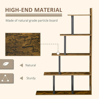 HOMCOM 5-Tier Bookcase, Wooden Ladder Bookshelf Display Stand Additional View 5