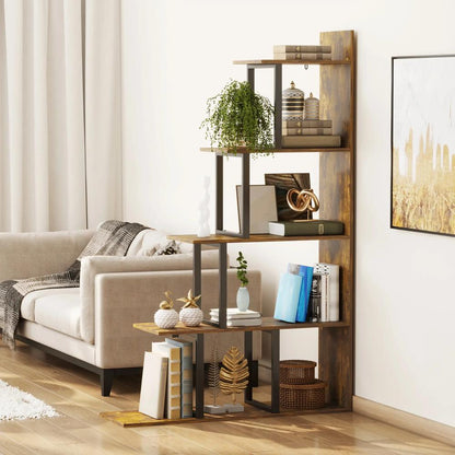 HOMCOM 5-Tier Bookcase, Wooden Ladder Bookshelf Display Stand Additional View 7