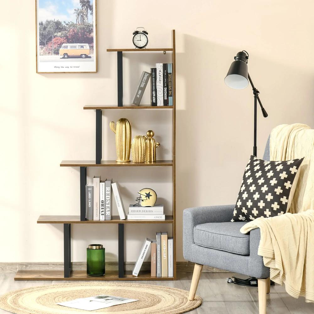 HOMCOM 5-Tier Bookcase, Wooden Ladder Bookshelf Display Stand Additional View 8