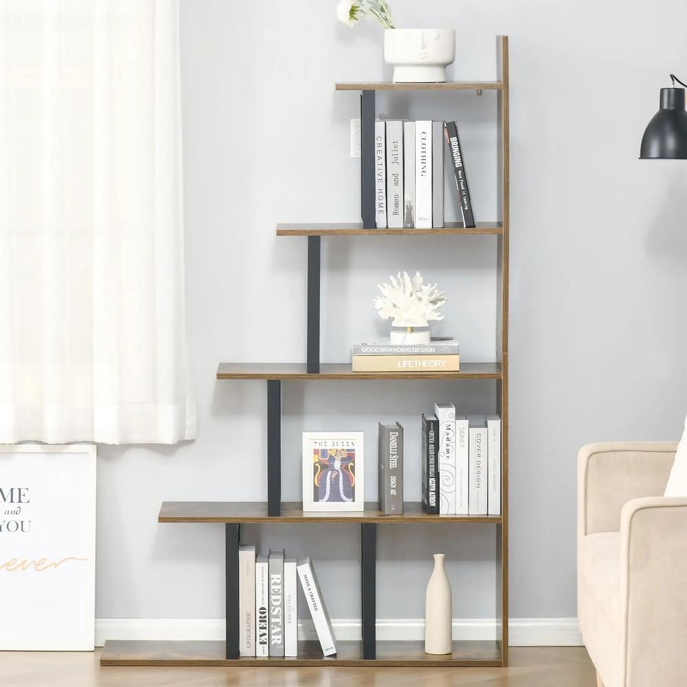 HOMCOM 5-Tier Bookcase, Wooden Ladder Bookshelf Display Stand Additional View 10
