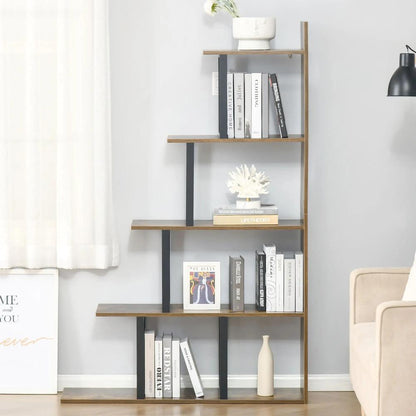 HOMCOM 5-Tier Bookcase, Wooden Ladder Bookshelf Display Stand Additional View 10