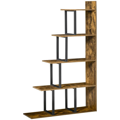 HOMCOM 5-Tier Bookcase, Wooden Ladder Bookshelf Display Stand