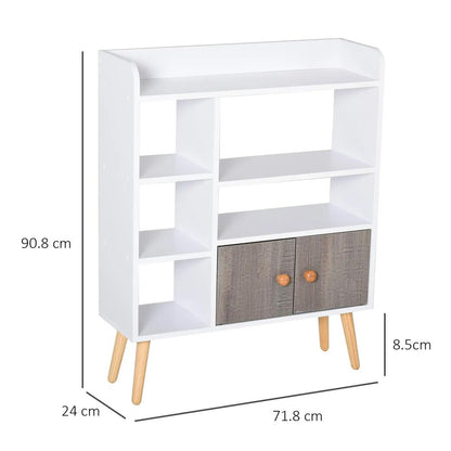 HOMCOM Bookcase, Freestanding Book Shelf with Storage Cabinet, 6 Shelves and Wood Legs for Home Office Display, White and Grey, 24D x 71.8W x 90.8H cm Additional View 3
