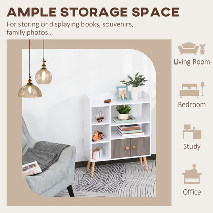 HOMCOM Bookcase, Freestanding Book Shelf with Storage Cabinet, 6 Shelves and Wood Legs for Home Office Display, White and Grey, 24D x 71.8W x 90.8H cm Additional View 4