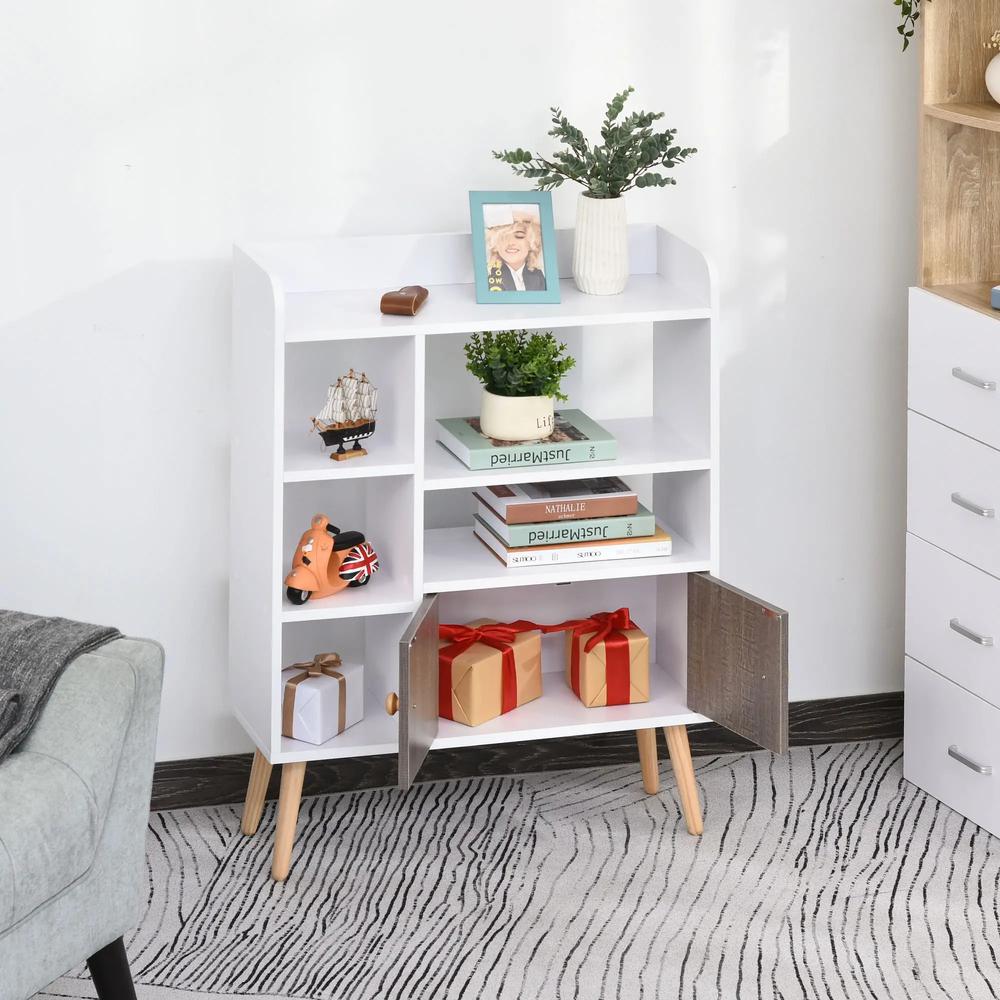 HOMCOM Bookcase, Freestanding Book Shelf with Storage Cabinet, 6 Shelves and Wood Legs for Home Office Display, White and Grey, 24D x 71.8W x 90.8H cm Additional View 6