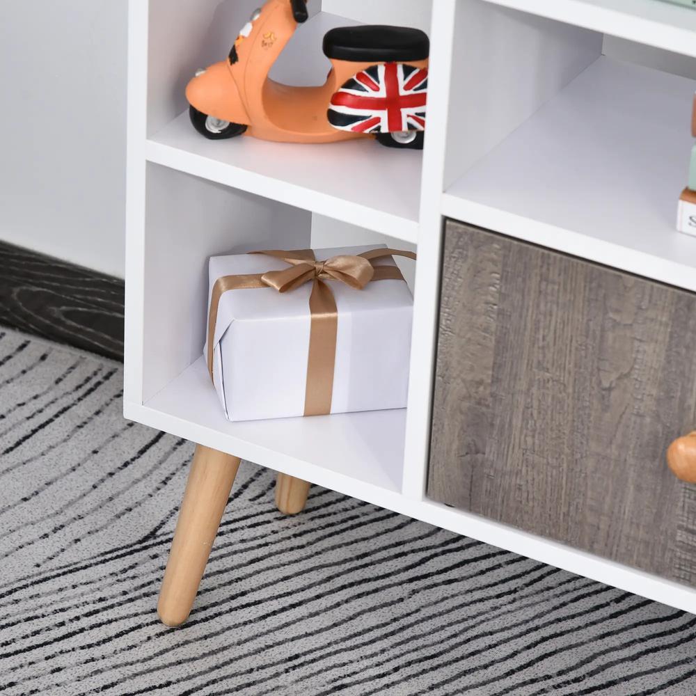 HOMCOM Bookcase, Freestanding Book Shelf with Storage Cabinet, 6 Shelves and Wood Legs for Home Office Display, White and Grey, 24D x 71.8W x 90.8H cm Additional View 7