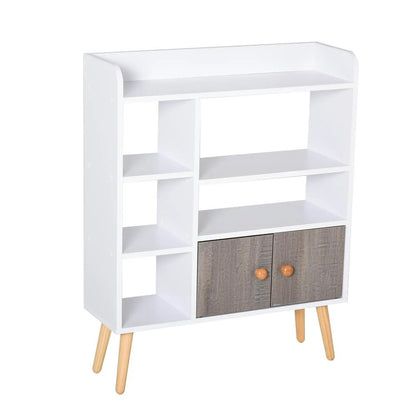 HOMCOM Bookcase, Freestanding Book Shelf with Storage Cabinet, 6 Shelves and Wood Legs for Home Office Display, White and Grey, 24D x 71.8W x 90.8H cm Additional View 10