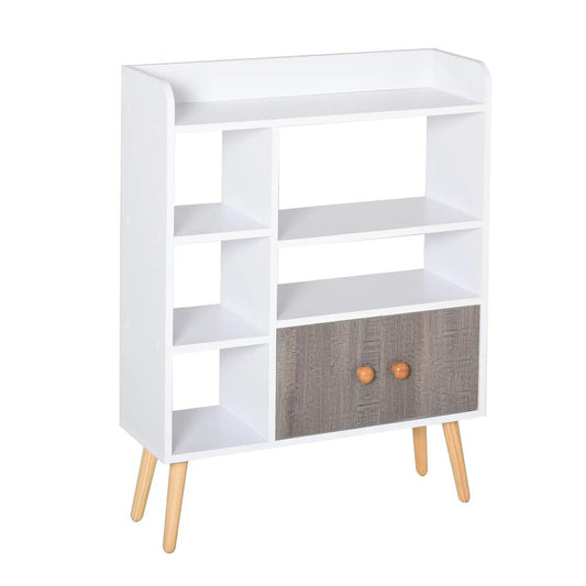 HOMCOM Bookcase, Freestanding Book Shelf with Storage Cabinet, 6 Shelves and Wood Legs for Home Office Display, White and Grey, 24D x 71.8W x 90.8H cm