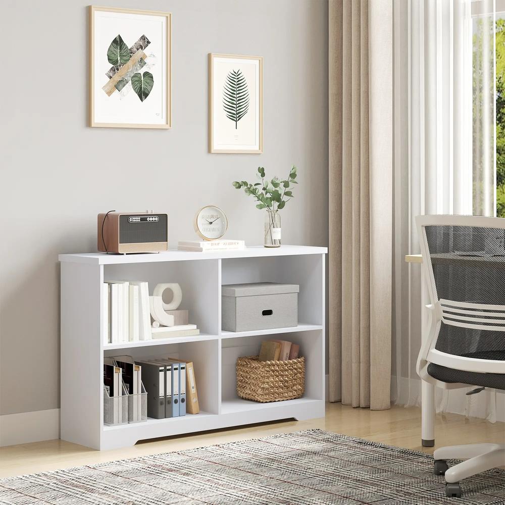 HOMCOM Wooden Cube Bookcase, 2 Tier Open Storage Shelving Unit with 4 Compartments, Freestanding Display Bookshelf for Home Office Living Room Furniture, 118 x 29 x 76cm, White Additional View 2