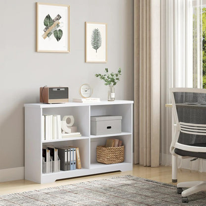 HOMCOM Wooden Cube Bookcase, 2 Tier Open Storage Shelving Unit with 4 Compartments, Freestanding Display Bookshelf for Home Office Living Room Furniture, 118 x 29 x 76cm, White Additional View 2
