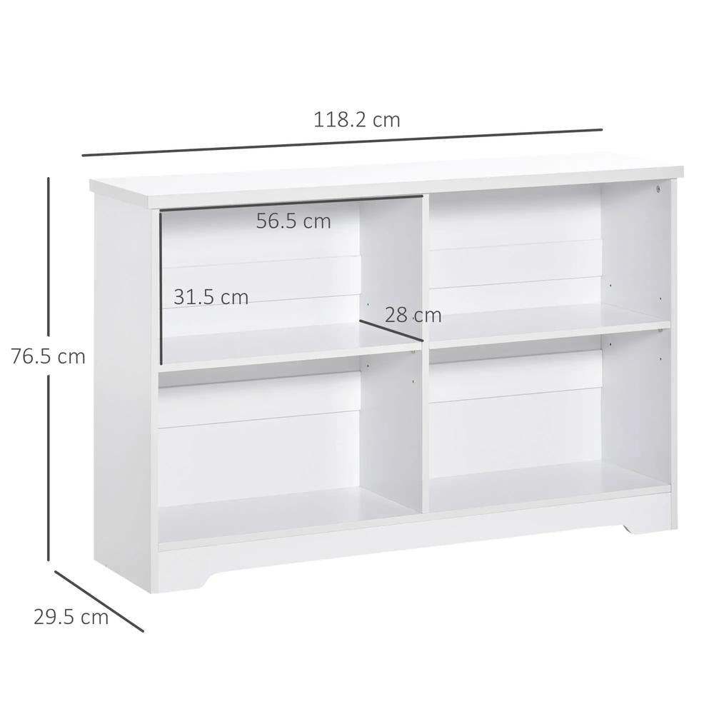 HOMCOM Wooden Cube Bookcase, 2 Tier Open Storage Shelving Unit with 4 Compartments, Freestanding Display Bookshelf for Home Office Living Room Furniture, 118 x 29 x 76cm, White Additional View 3