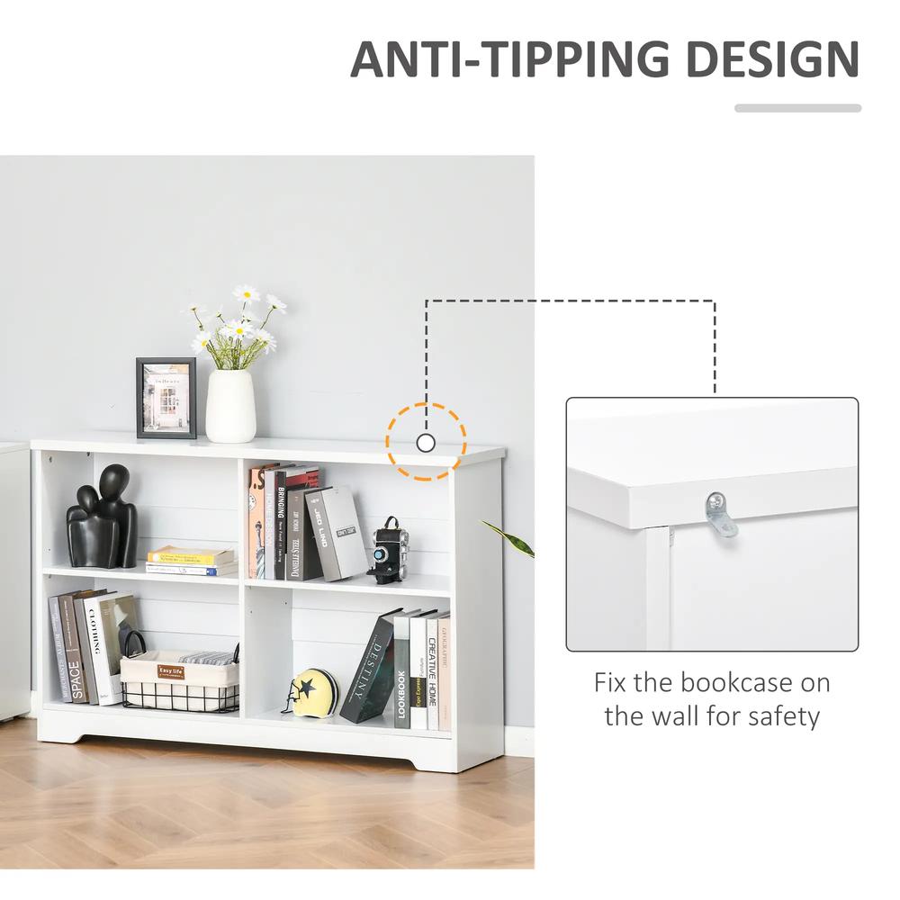 HOMCOM Wooden Cube Bookcase, 2 Tier Open Storage Shelving Unit with 4 Compartments, Freestanding Display Bookshelf for Home Office Living Room Furniture, 118 x 29 x 76cm, White Additional View 6