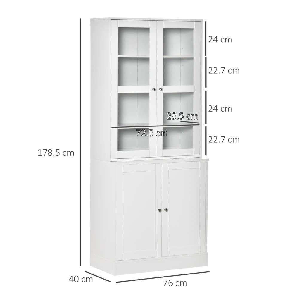 HOMCOM Modern Bookcase with Glass Doors, Display Storage Cabinet with Adjustable Shelves for Living Room, Study, Home Office, Kitchen Cupboard with Small Open Counter, White Additional View 3