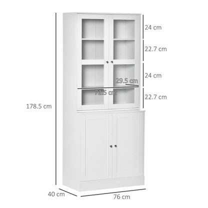 HOMCOM Modern Bookcase with Glass Doors, Display Storage Cabinet with Adjustable Shelves for Living Room, Study, Home Office, Kitchen Cupboard with Small Open Counter, White Additional View 3