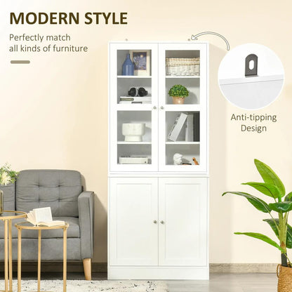 HOMCOM Modern Bookcase with Glass Doors, Display Storage Cabinet with Adjustable Shelves for Living Room, Study, Home Office, Kitchen Cupboard with Small Open Counter, White Additional View 4