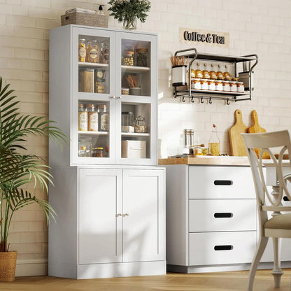 HOMCOM Modern Bookcase with Glass Doors, Display Storage Cabinet with Adjustable Shelves for Living Room, Study, Home Office, Kitchen Cupboard with Small Open Counter, White Additional View 7