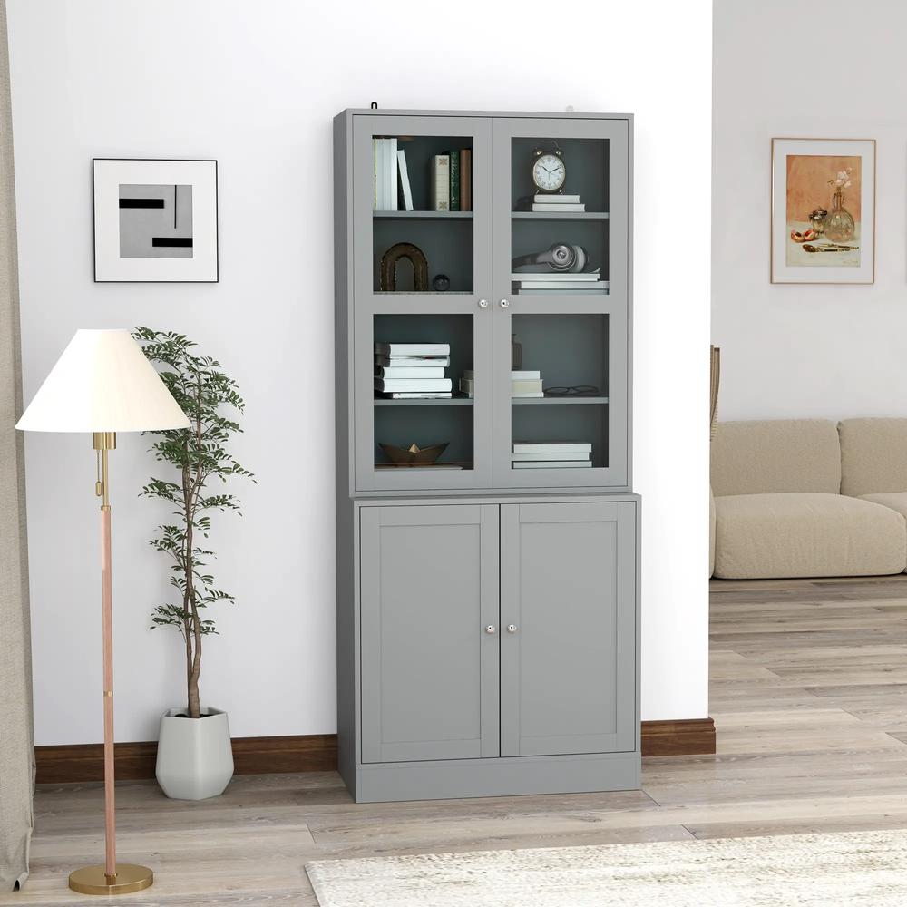 HOMCOM Double Storage Display Cabinet - Grey Additional View 2