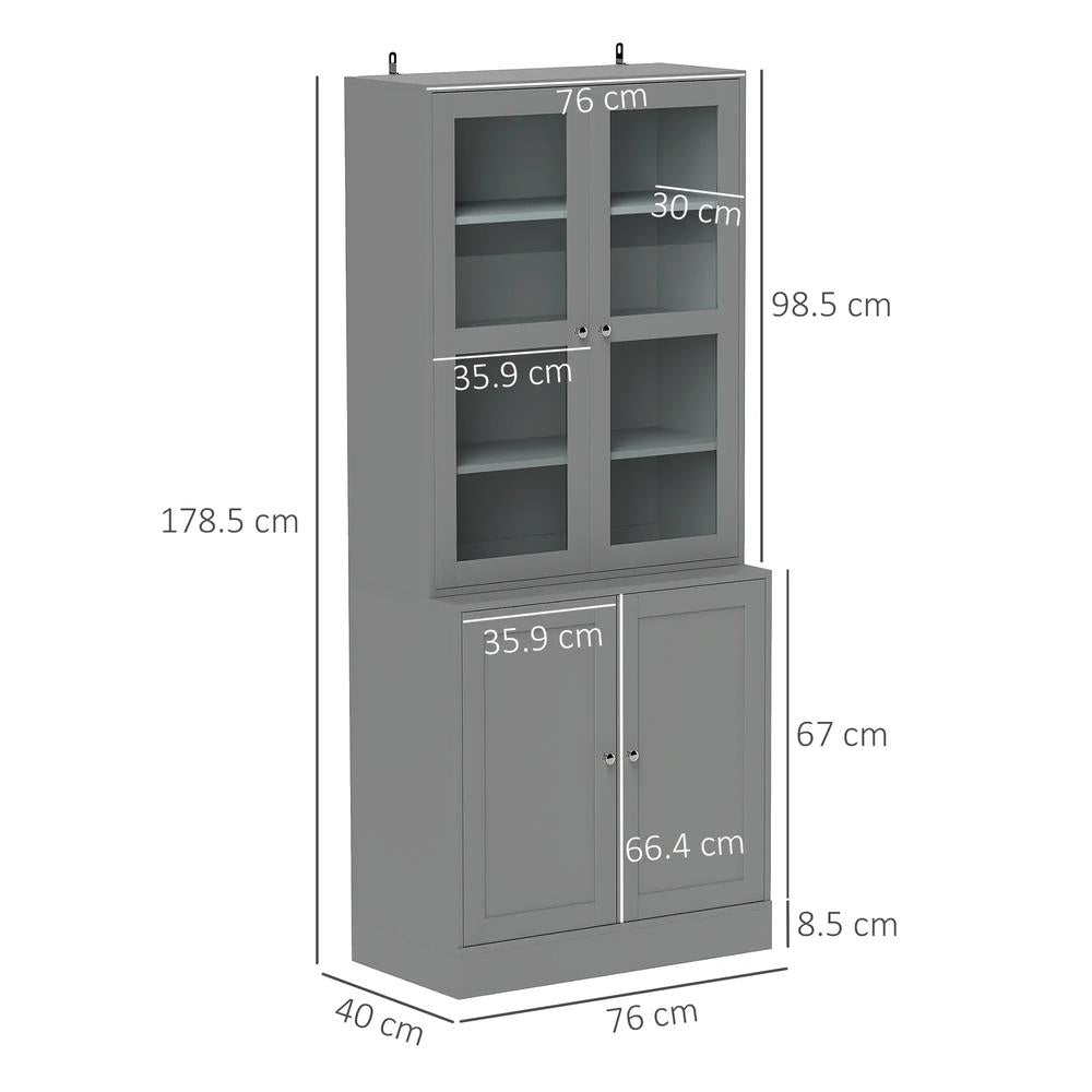 HOMCOM Double Storage Display Cabinet - Grey Additional View 3
