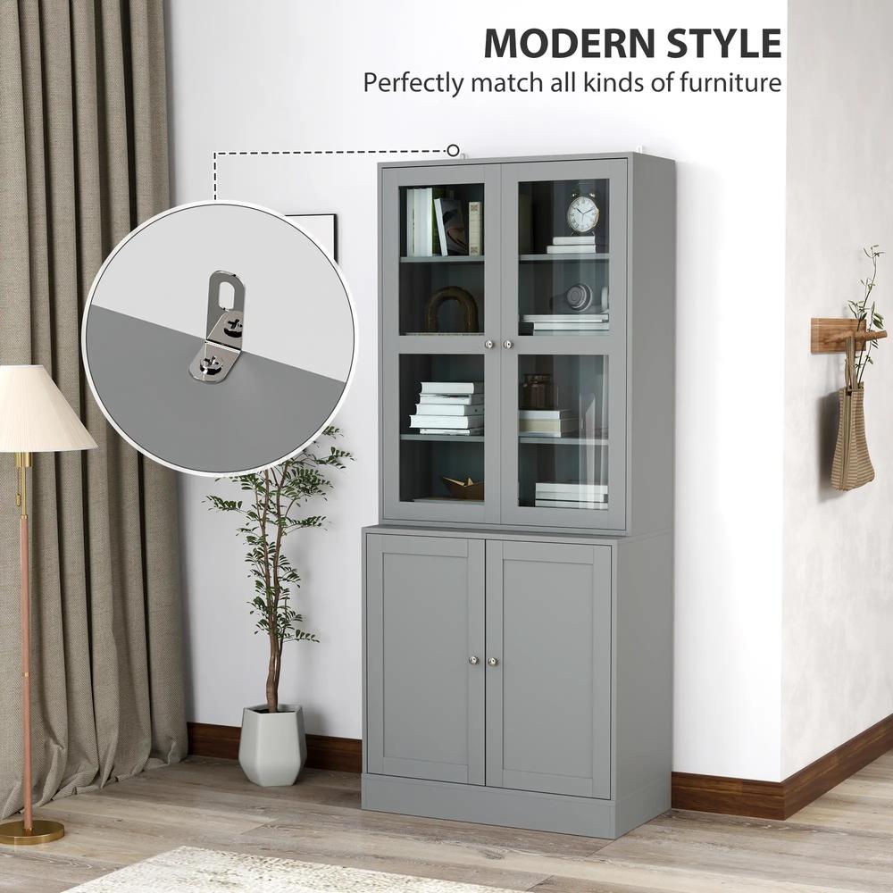 HOMCOM Double Storage Display Cabinet - Grey Additional View 4