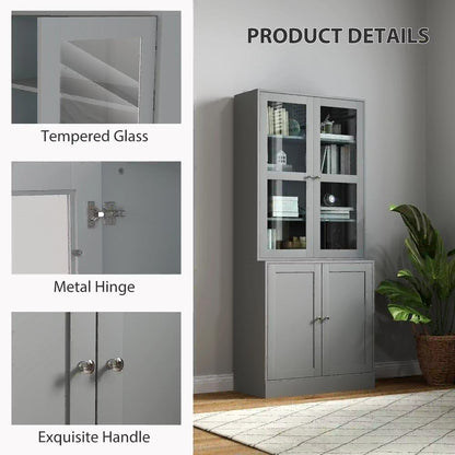 HOMCOM Double Storage Display Cabinet - Grey Additional View 6