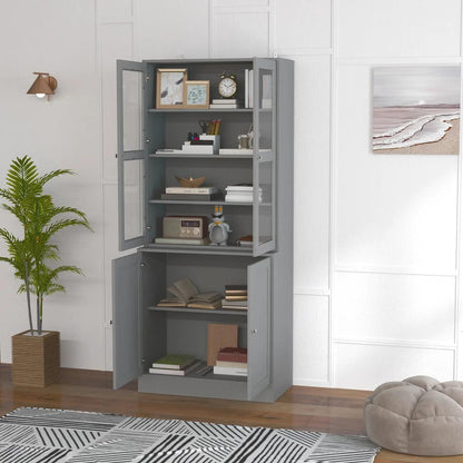 HOMCOM Double Storage Display Cabinet - Grey Additional View 7