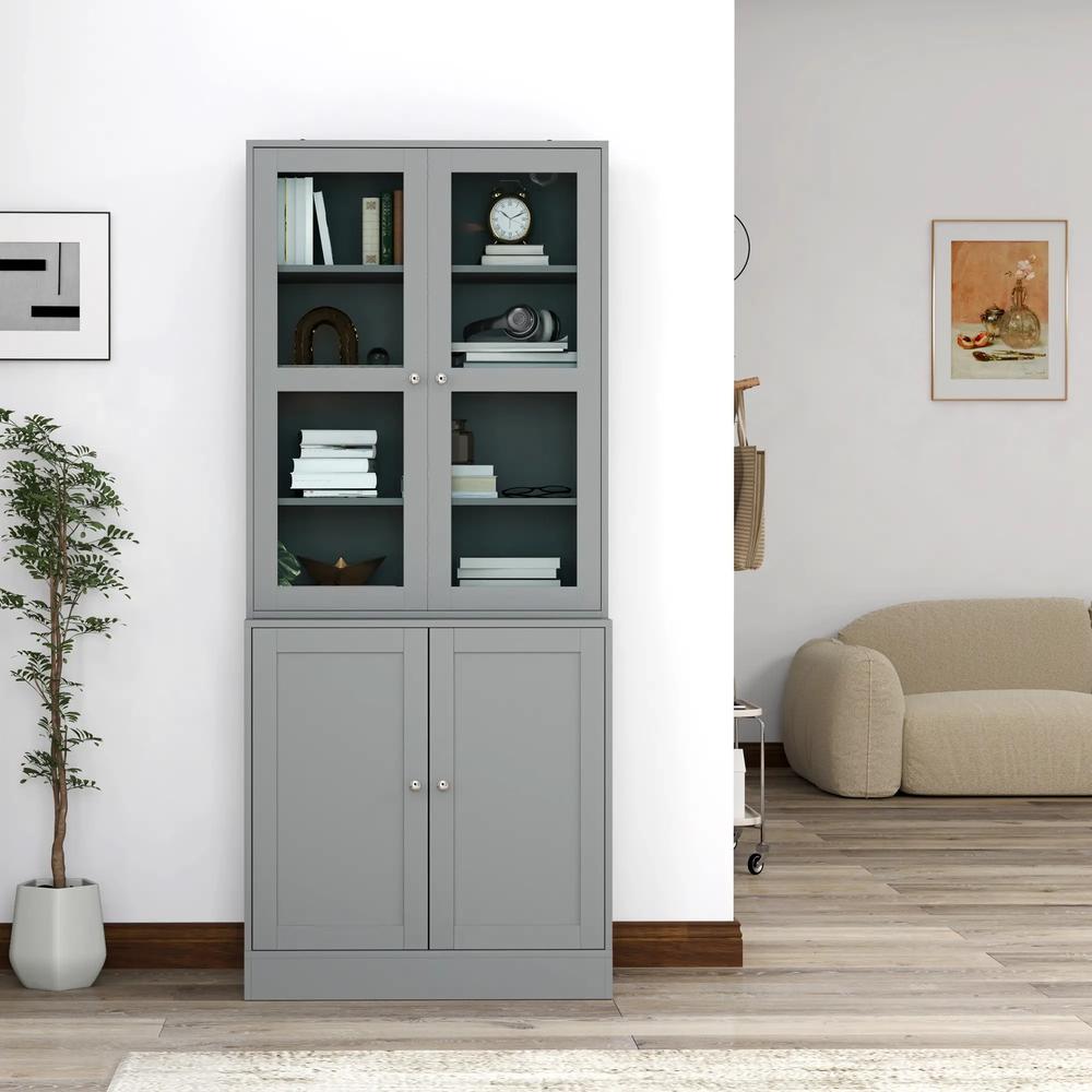 HOMCOM Double Storage Display Cabinet - Grey Additional View 8