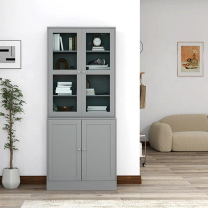 HOMCOM Double Storage Display Cabinet - Grey Additional View 8