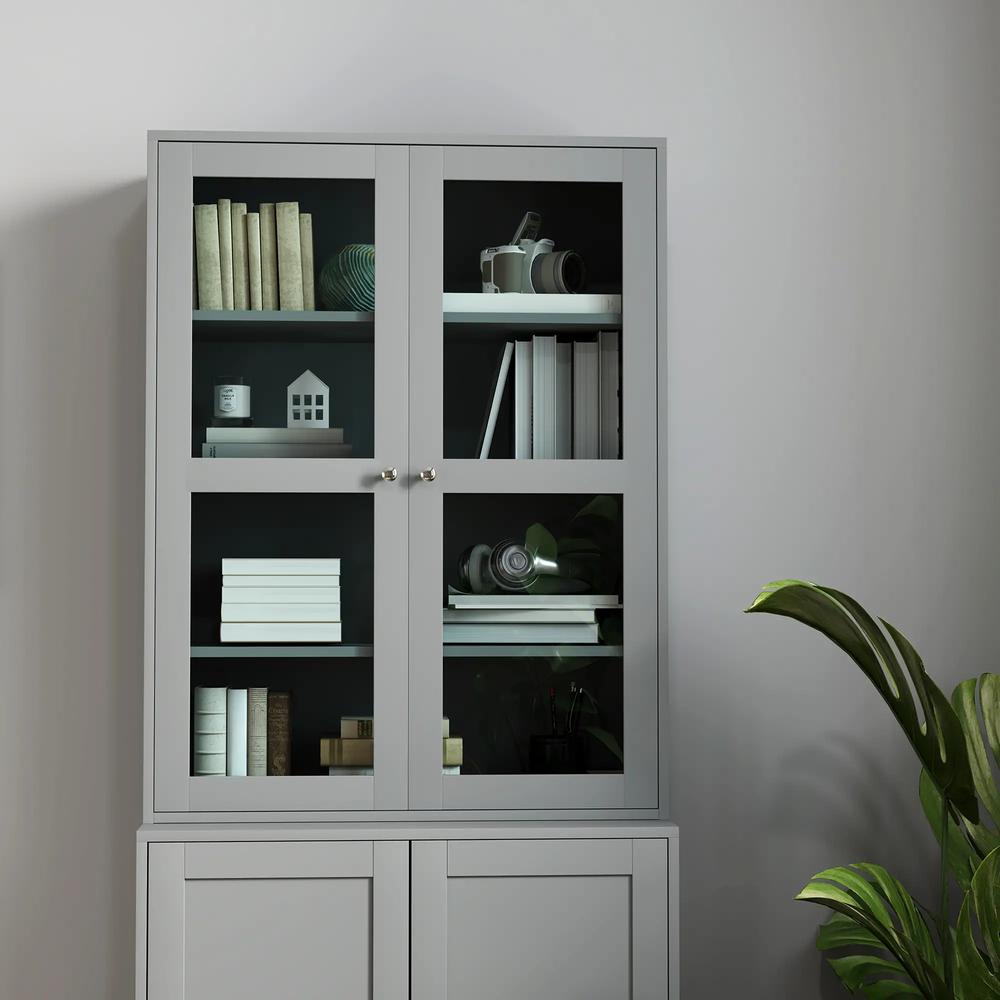HOMCOM Double Storage Display Cabinet - Grey Additional View 9