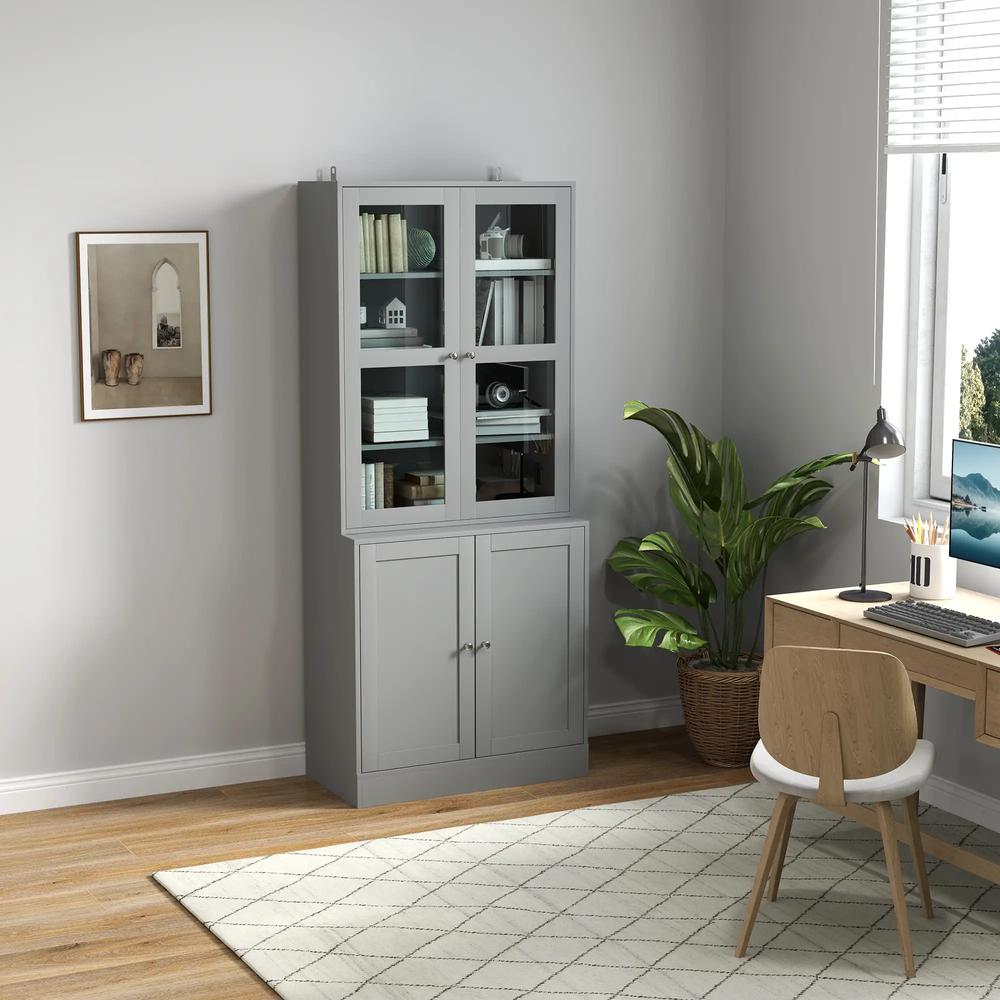 HOMCOM Double Storage Display Cabinet - Grey Additional View 10