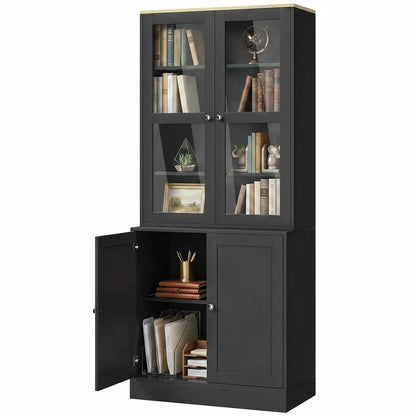 HOMCOM Modern Bookcase Display Storage Unit with Glass Doors Adjustable Shelves, Black Additional View 14
