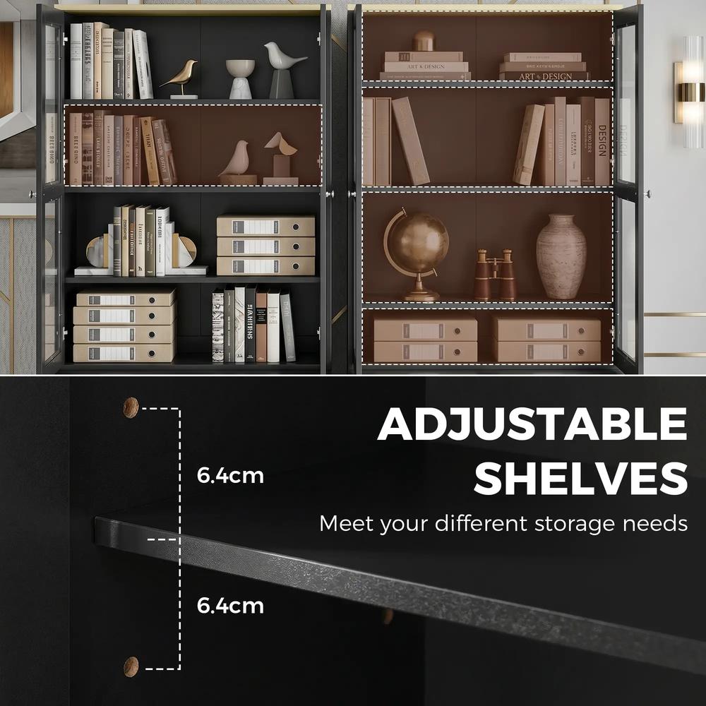 HOMCOM Modern Bookcase Display Storage Unit with Glass Doors Adjustable Shelves, Black Additional View 5