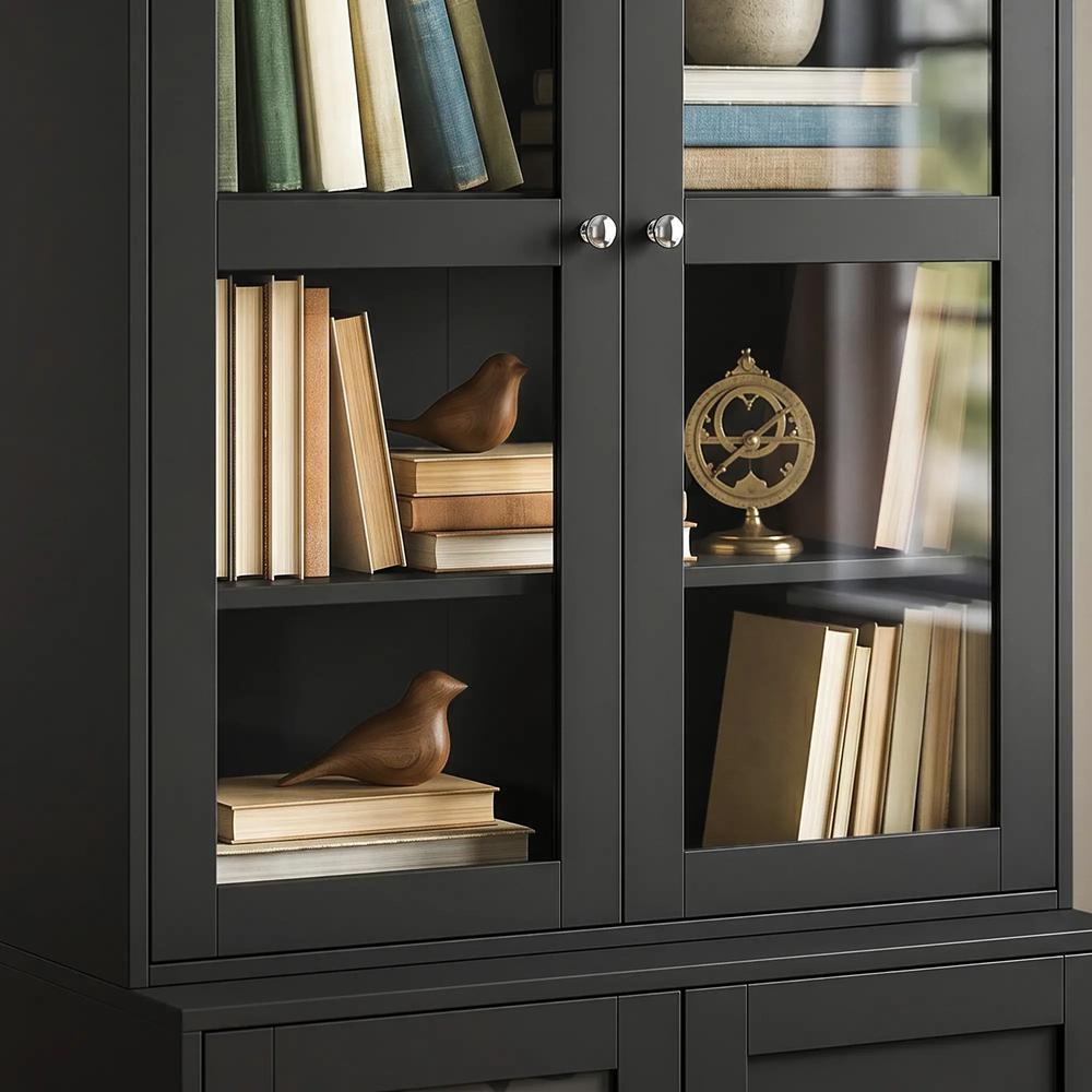 HOMCOM Modern Bookcase Display Storage Unit with Glass Doors Adjustable Shelves, Black Additional View 9