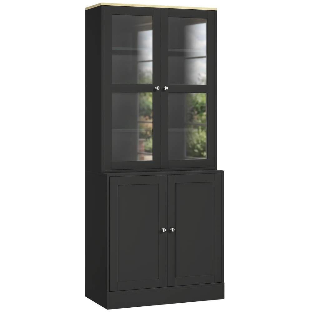HOMCOM Modern Bookcase Display Storage Unit with Glass Doors Adjustable Shelves, Black
