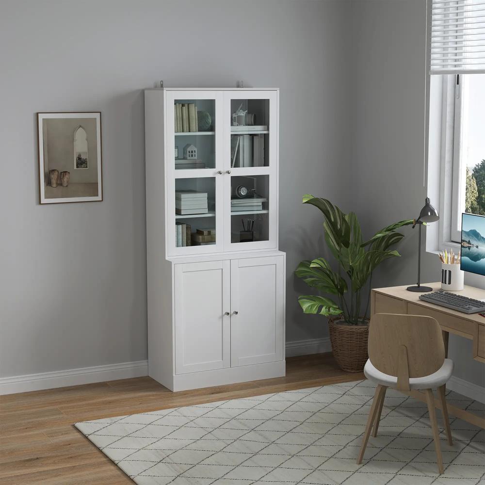 HOMCOM Double Storage Display Cabinet with Adjustable Shelves, MDF - White Additional View 12