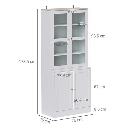 HOMCOM Double Storage Display Cabinet with Adjustable Shelves, MDF - White Additional View 3