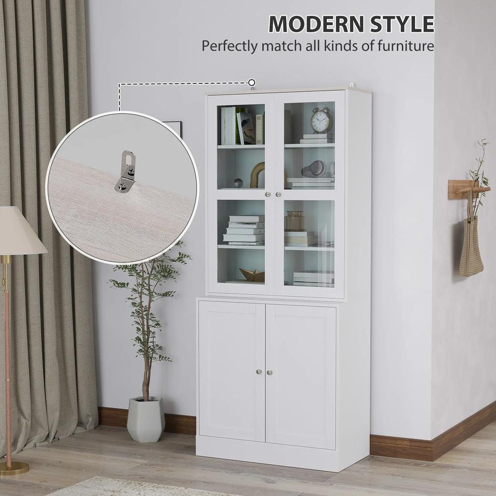 HOMCOM Double Storage Display Cabinet with Adjustable Shelves, MDF - White Additional View 4