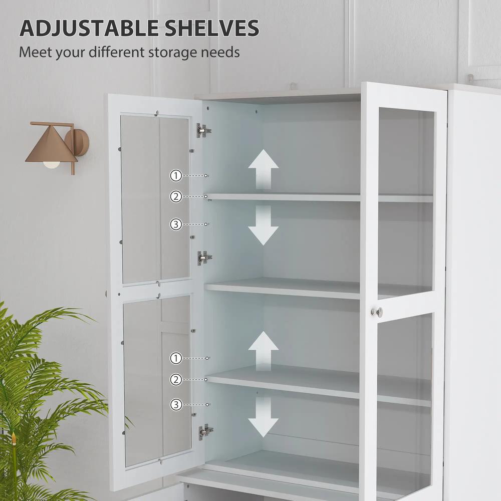 HOMCOM Double Storage Display Cabinet with Adjustable Shelves, MDF - White Additional View 5
