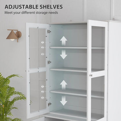 HOMCOM Double Storage Display Cabinet with Adjustable Shelves, MDF - White Additional View 5