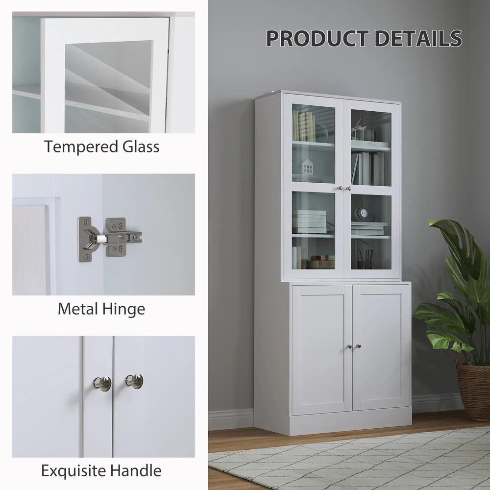 HOMCOM Double Storage Display Cabinet with Adjustable Shelves, MDF - White Additional View 6