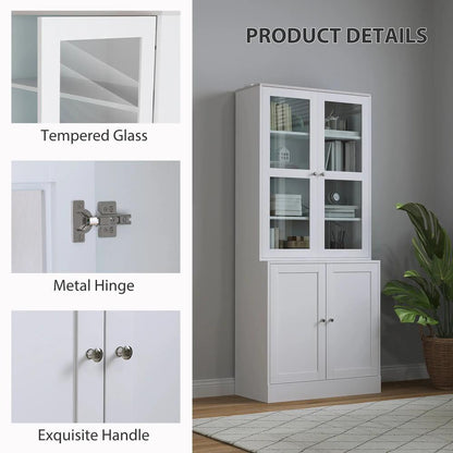 HOMCOM Double Storage Display Cabinet with Adjustable Shelves, MDF - White Additional View 6